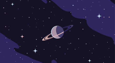Saturn planet illustration in outer space with stars. © Abhinaya Project