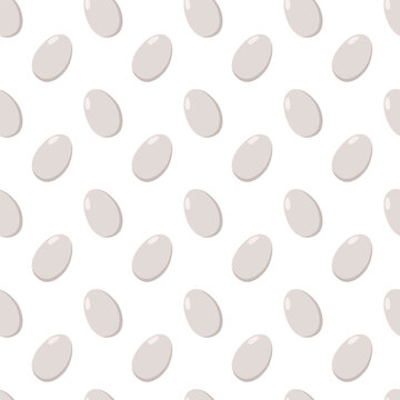 Seamless diagonal pattern of glossy light gray eegs with highlights on white background, simple geometric design for textile, wallpaper, wrapping paper, and decorative projects