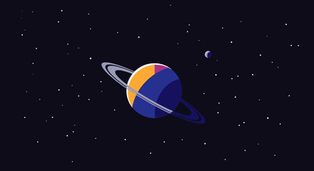 Colorful planet with ring and moon in outer space. © Abhinaya Project