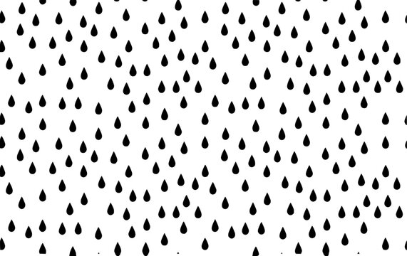 Black teardrop shapes scattered across a clean white background seamless pattern