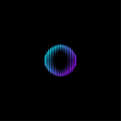 Circular sound wave letter O logo with radial audio spectrum pattern, glowing gradient style, ideal for voice AI assistant, podcast, music app, and digital tech brand identity © Bintang