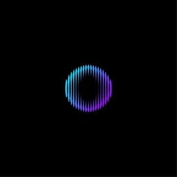 Circular sound wave letter O logo with radial audio spectrum pattern, glowing gradient style, ideal for voice AI assistant, podcast, music app, and digital tech brand identity