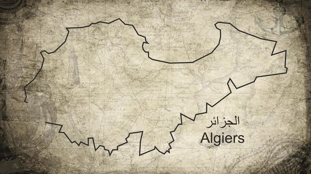 Algiers Algeria map drawn on a cartography background sheet of paper
