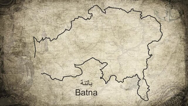 Batna Algeria map drawn on a cartography background sheet of paper