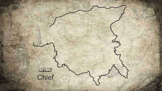Chlef Algeria map drawn on a cartography background sheet of paper