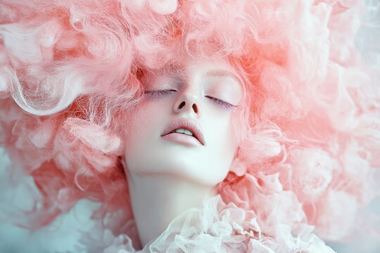 Artistic Editorial Portrait with Pastel Fantasy Hair and Surreal Fashion Aesthetic
