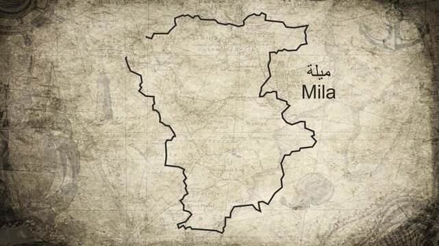 Mila Algeria map drawn on a cartography background sheet of paper