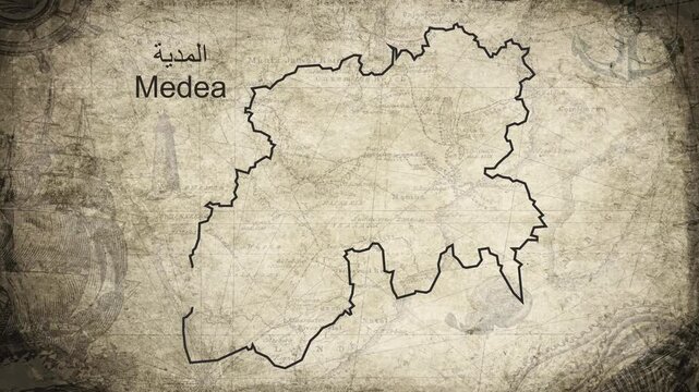 Medea Algeria map drawn on a cartography background sheet of paper