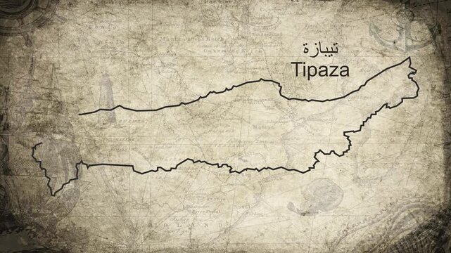 Tipaza Algeria map drawn on a cartography background sheet of paper