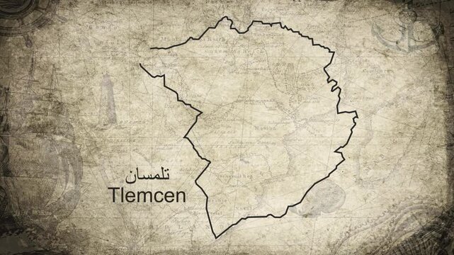 Tlemcen Algeria map drawn on a cartography background sheet of paper