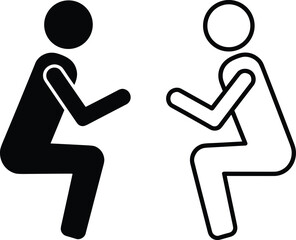 Stylized seated human figures facing each other in black and white representing communication, dialogue, meeting, and interaction themes
