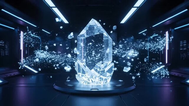 Stunning crystal formation on display in futuristic laboratory setting in 4k 