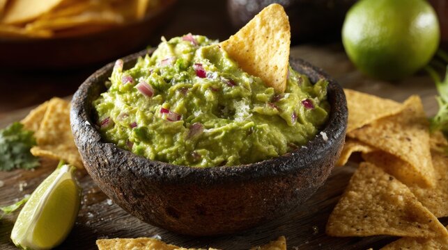Fresh homemade guacamole with tortilla chips