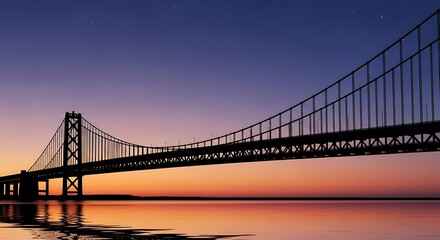 Obraz premium Suspension bridge over water at sunset.