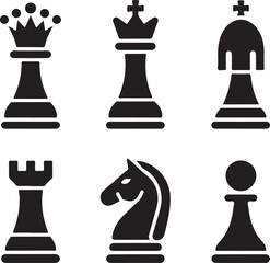 Set of chess vector icons. Black silhouette with chess. King, queen, pawn, horse and rook © MstHazara