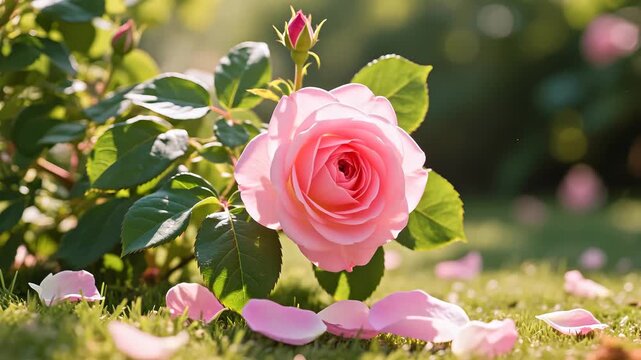 PinkRoseBloomwithGreenLeaves