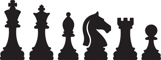 Set of chess vector icons. Black silhouette with chess. King, queen, pawn, horse and rook © MstHazara