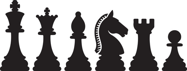 Set of chess vector icons. Black silhouette with chess. King, queen, pawn, horse and rook © MstHazara