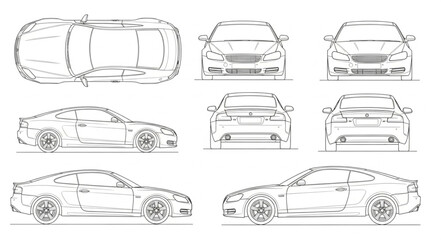 Car Technical Drawings Multiple Views. © Ojo