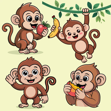 Sweet Forest Creatures &ndash; Animal Monkey Mascot Vector Set