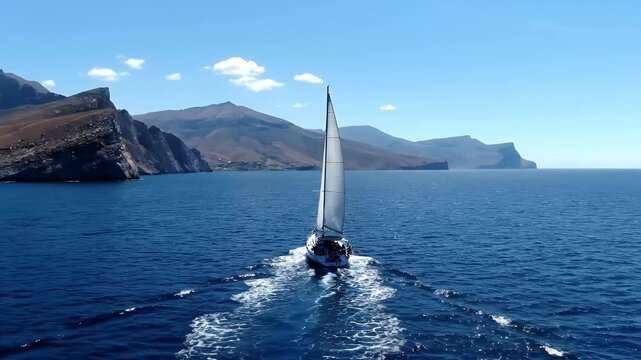 Scenic Gaeta With Sailing Boat In The Mediterranean Sea, Italy - Drone Shot
