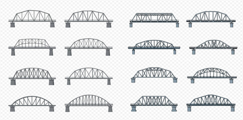 Naklejka premium A variety of steel truss bridge icons on a transparent background.