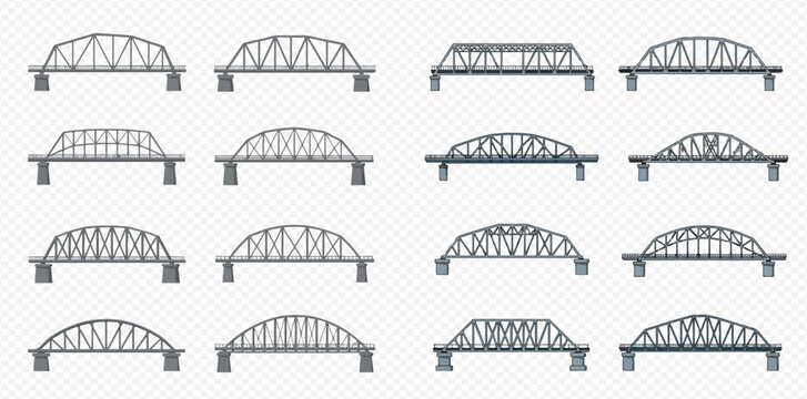 A variety of steel truss bridge icons on a transparent background.