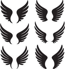 Obraz premium Set of hand drawn bird or angel wings of different shape in open position. Black doodle wings set