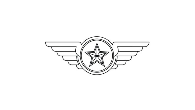 Pilot wings emblem with star in a circle and outstretched feathers for aviation aviation air force and pilot uniforms.