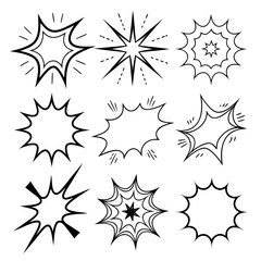 A collection of comic book style explosion effects Vector © A