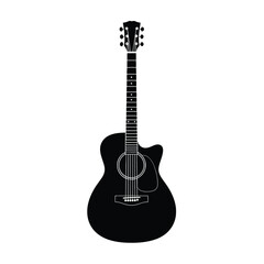 Naklejka premium Black acoustic guitar silhouette on white background