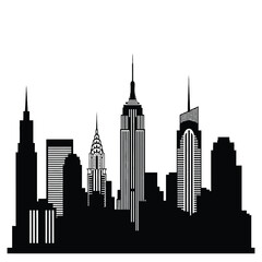 Fototapeta premium Iconic New York City skyline with skyscrapers in black silhouette