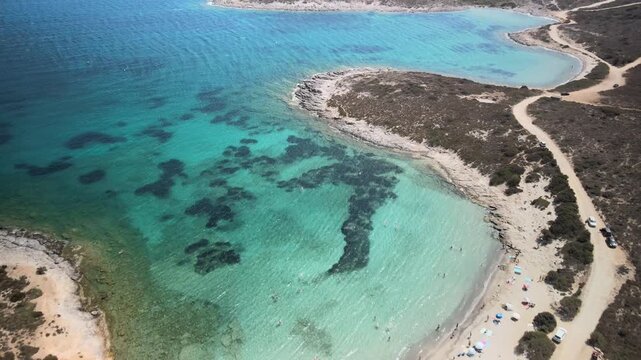 Aerial images of Antiparos beach, Greece, during a sunny summer day, 1-inch sensor 4k 30fps