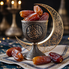 Ramadan Kareem Typography with Decorative Lantern Illustration