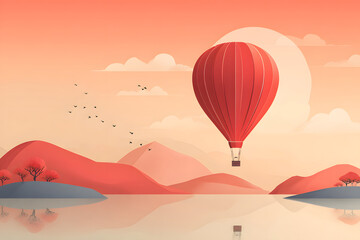 Obraz premium Hot Air Balloon Over Serene Orange Landscape