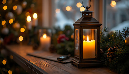 Ramadan Kareem Typography with Decorative Lantern Illustration