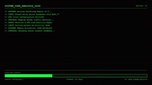 Futuristic Cloud Computing Interface: Real-Time Data Stream Monitoring with Global Network Sync and Firewall Integrity Display.