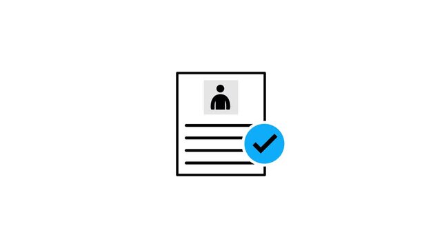 Simple resume icon with a checkmark on a white background document profile