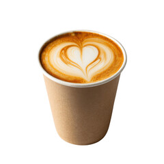 Takeaway coffee cup with heart latte art foam top view hot beverage concept cafe drink high resolution