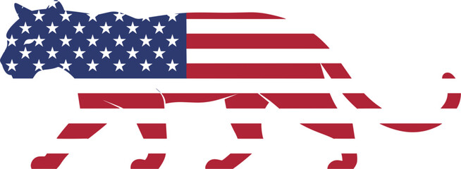 American Flag Lion Silhouette Vector with USA Stars and Stripes Patriotic Animal Symbol for Independence Day Design © Yousuf