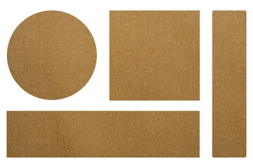 Fototapeta premium Brown Fabric Geometric Shapes Set Texture Collection - Textile Cutout Circles and Rectangles with Linen Texture for Design