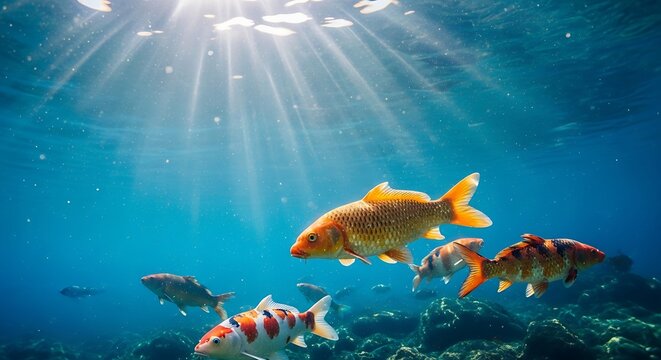 Peaceful Underwater Scene with Colorful Koi Fish Collection