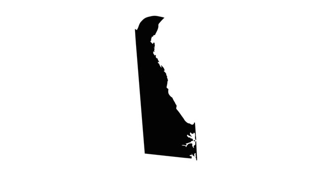 Black Silhouette Map Outline of Delaware State, United States of America