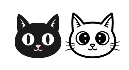 Obraz premium Cute Cartoon Cat Faces Duo Black and White Vector Illustration