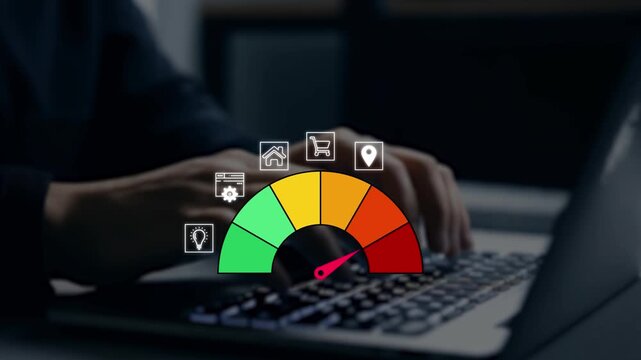 Business Performance Gauge Animation on Dark Corporate Background