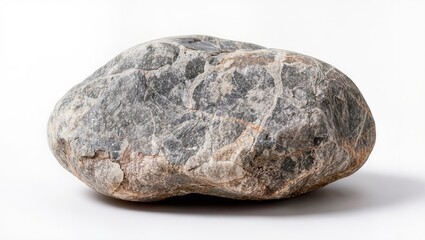 Large natural marble rock with mixed gray, white, and brown veining, isolated on a white background, highlighting detailed mineral patterns and organic stone texture.