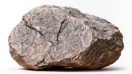Obraz premium Large natural marble rock with mixed gray, white, and brown veining, isolated on a white background, highlighting detailed mineral patterns and organic stone texture.