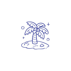 Isolated Palm Tree on a Small Island Line Art