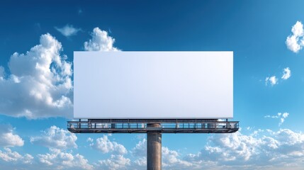Fototapeta premium Large blank white billboard mockup against a blue sky with clouds