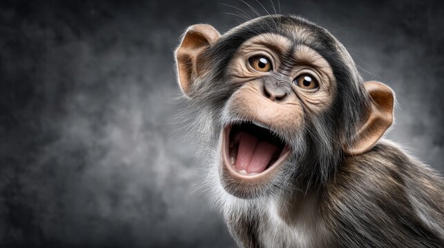 Cute monkey smiling and showing teeth, conveying joy and excitement